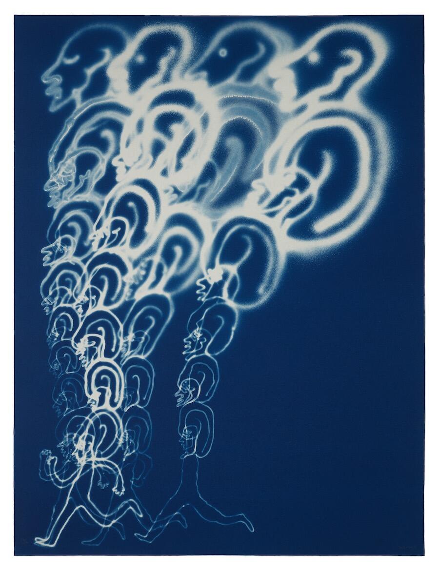 Do Ho Suh, Karma, 2016. Cyanotype on paper, 1.5 × 1.1 m. © Do Ho Suh. Courtesy of the artist and STPI – Creative Workshop & Gallery, Singapore