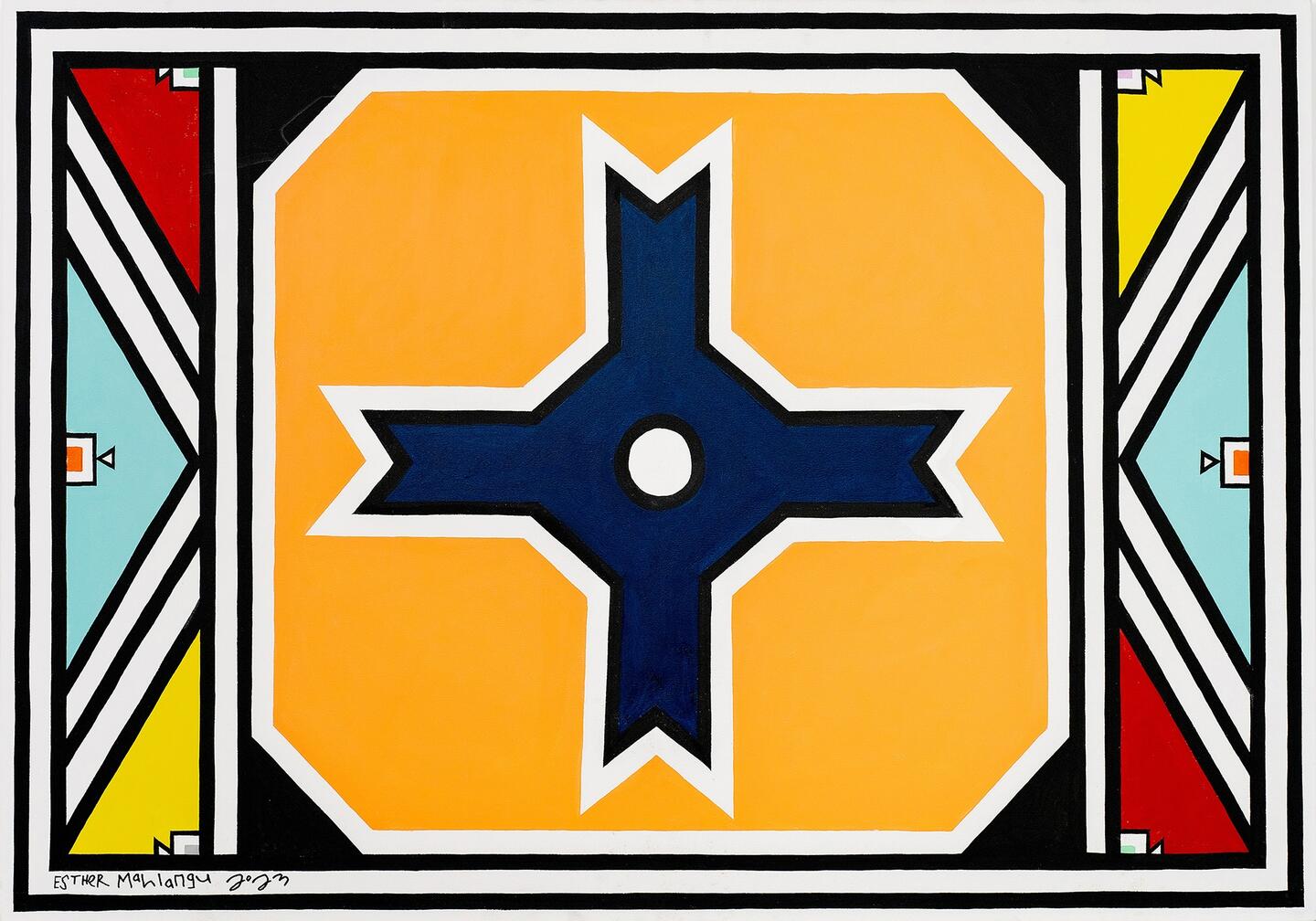 Dr. Esther Mahlangu, Untitled, 2023. Acrylic on canvas, 180 × 120 cm. Courtesy: the artist and Jenkins Johnson