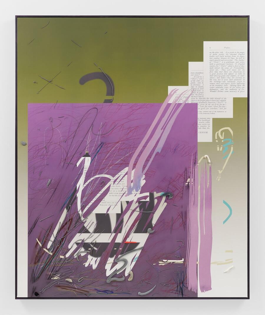 Camille Henrot, Dos and Don'ts - Without Causing Offense 2024 Acrylic, ink, collage and digital print on canvas 185 x 152 x 4.5 cm / 72 7/8 x 59 7/8 x 1 3/4 in Photo: Sarah Muehlbauer