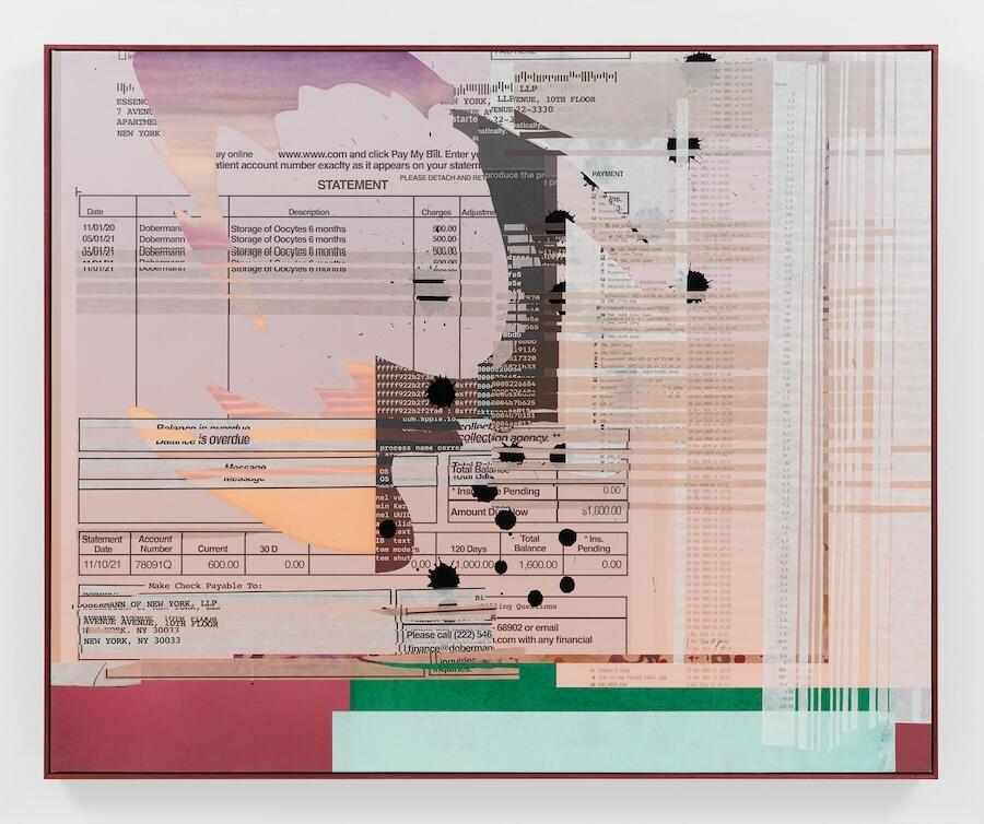 Camille Henrot, Dos and Don'ts - All the Bridesmaids a Present, 2024. Acrylic, ink, collage and digital print on canvas, 136 x 166 x 4.5 cm. Courtesy: the artist and Hauser & Wirth, New York  ; photograph: Sarah Muehlbauer
